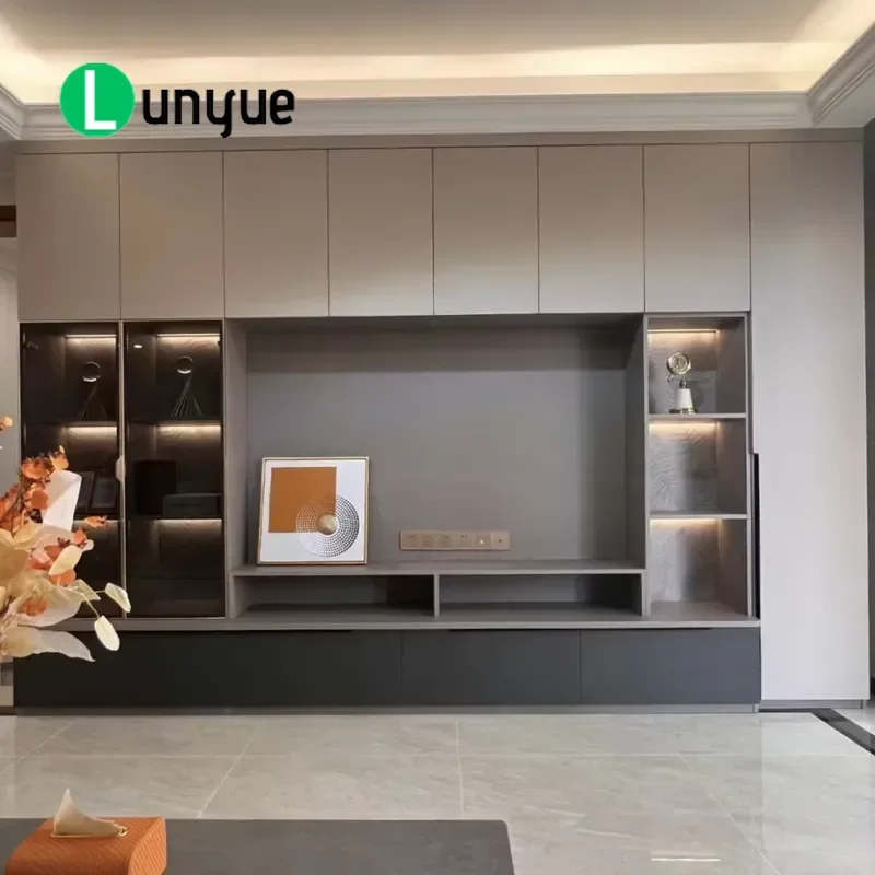 Wooden TV Cabinet with Sliding Door Storage Console Stand for Living Room Furniture Modern Home Entertainment Center