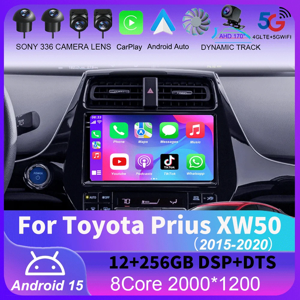 

Android 14 Carplay Auto для Toyota Prius XW50 2015 2016 2017 2018 2019 2020 Автомобильный радиоприемник Мультимедийный видеоплеер Навигация GPS 4G