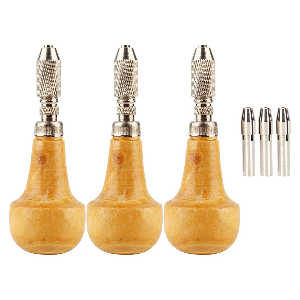 A74E-3 Pieces Pin Vise Set With Precision Chuck Wood Stainless Steel Handles For Jewelry Making Engraving Metal Work