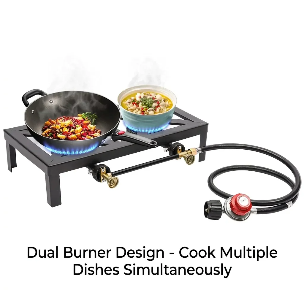 Tragbarer Campingkocher 8000W Doppelbrenner-Gaskocher mit Backblech & Tragetasche für Outdoor-Camping, Picknick, Wohnmobil, Terrassenküche