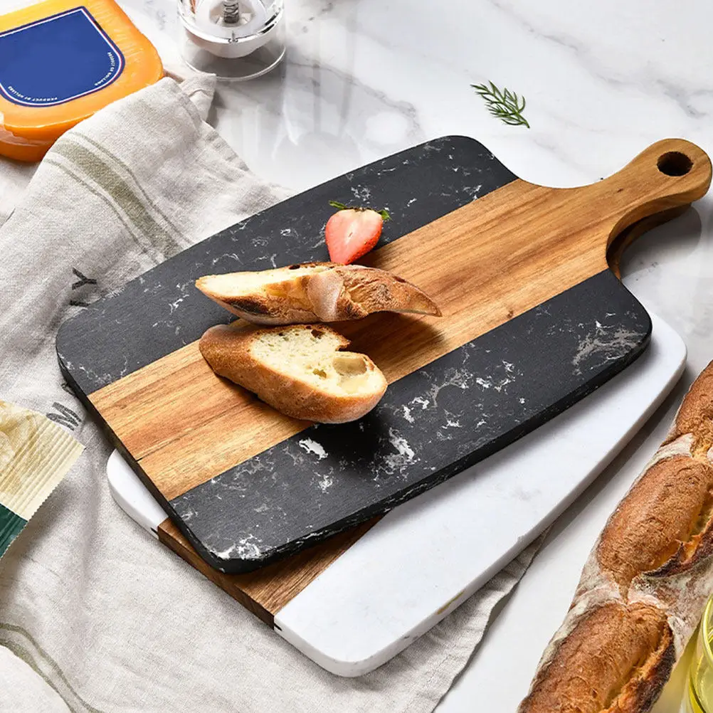 Dense Marble Wood Cutting Board Smooth Edges Hanging Handle Design for Kitchen Meat Vegetable Fruit Fish Cooking Prep Chopping