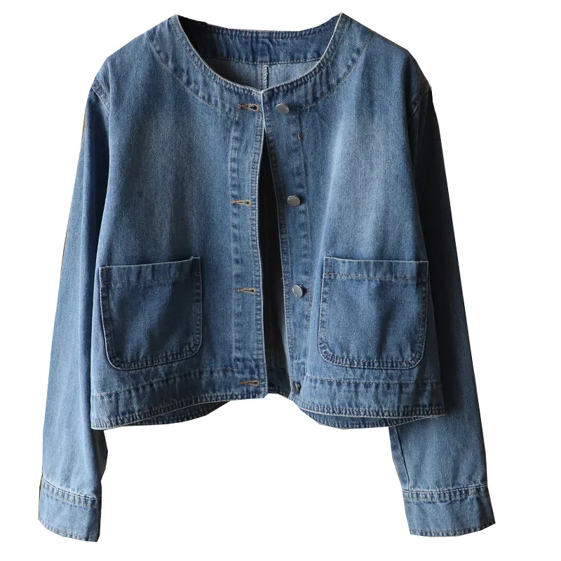 Rétro rond Ne Denim Jaet femmes printemps automne 2025 nouveau ular lâche ort Jaet pour petites Figures décontracté Sle