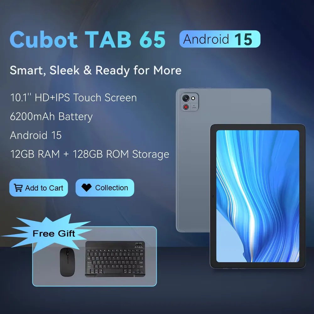 Cubot TAB 65 Tablet Android 15 SC T615 Octa core 12GB (4GB+8GB)+128GB 10.1"90Hz HD+ Screen 13MP Rear Camera 6200mAh Battery