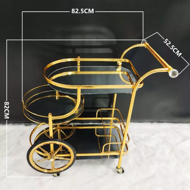 Metal Hotel Bar Cart Golden, Wheeled Party Mobile Bar Cart European Style