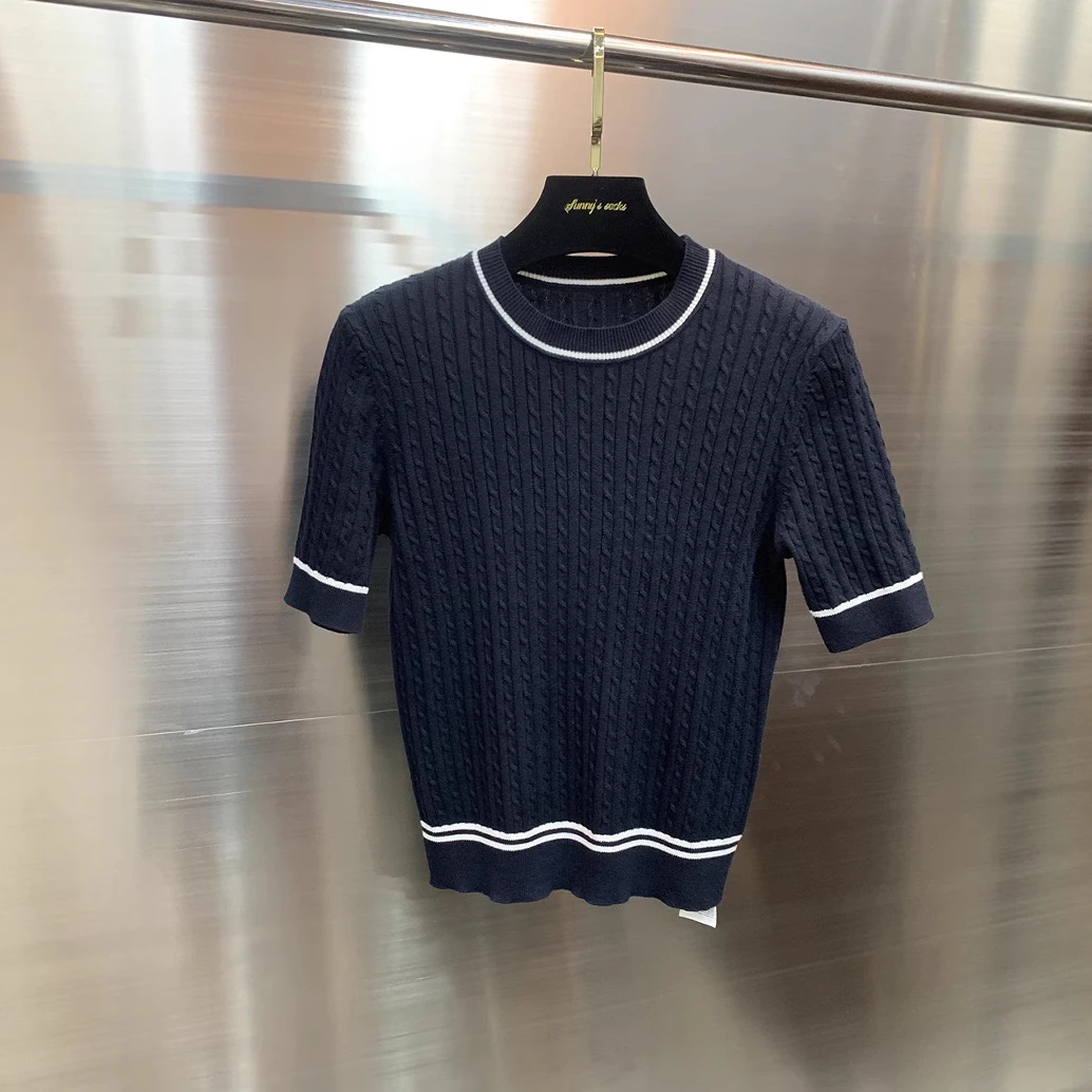 

Элегантный трикотажный топ для похудения, модный универсальный женский летний топ с коротким рукавом, новинка, из смесового хлопка, удобный крой