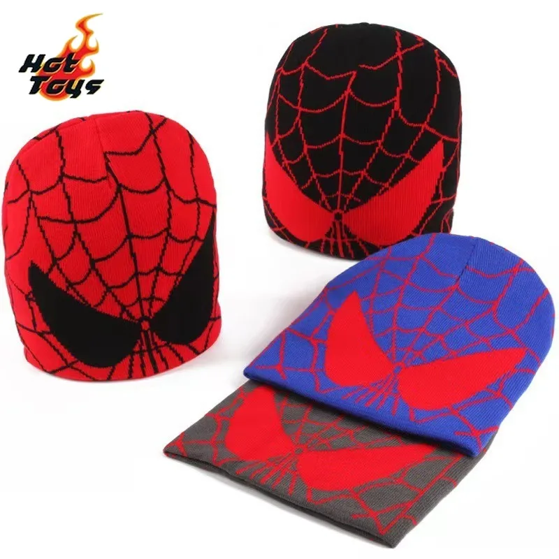 Hot Toys Cartoon Spiderman Embroidered Winter Hats Spider Knitted Bonnet Cap Soft Thermal Hat Cute Unisex Warm Stretchy Cap Gift