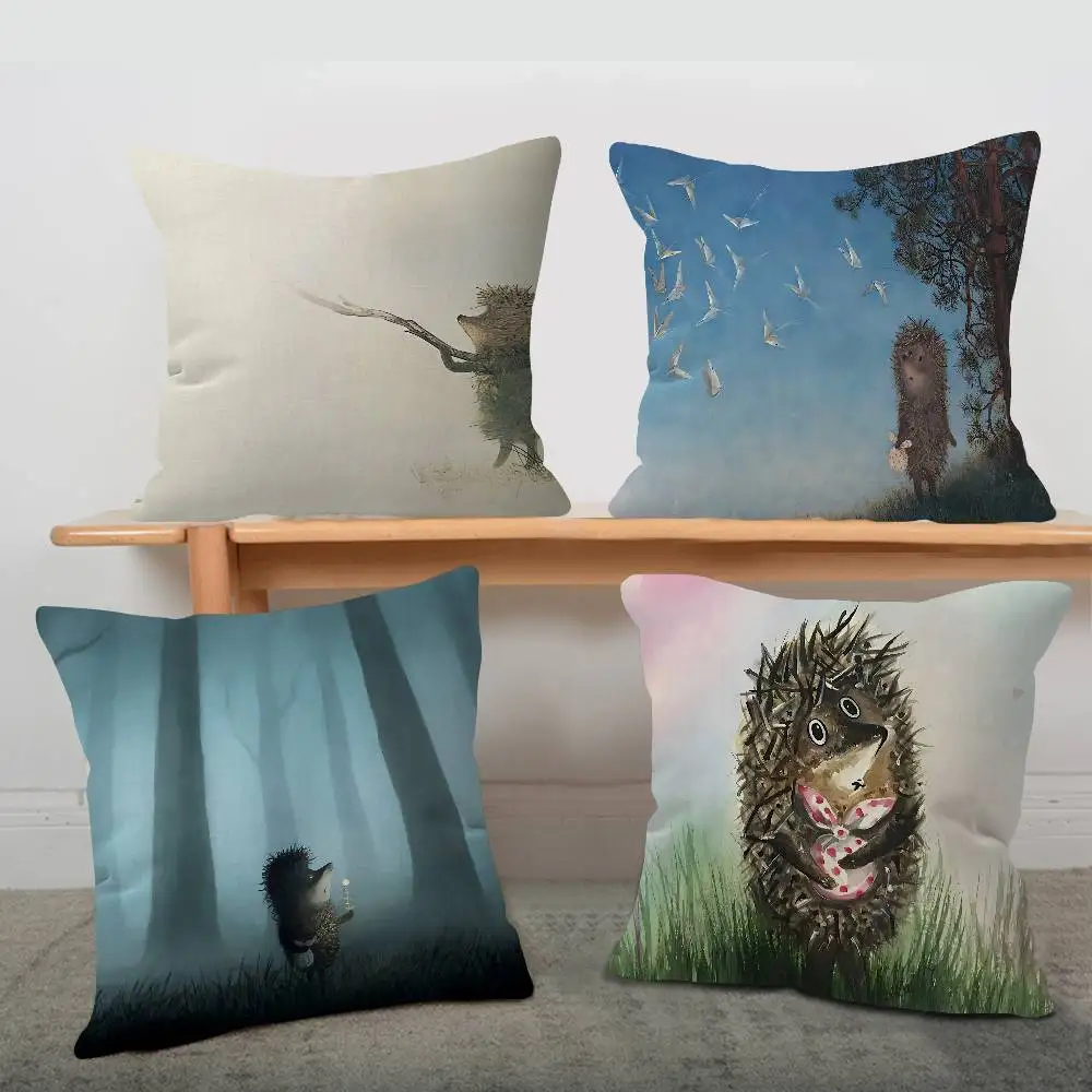 H-Hedgehog in the fog Personalized Pillow Dust Cover Bedroom Kids Party Decoration Pillowcase Birthday Children Gift