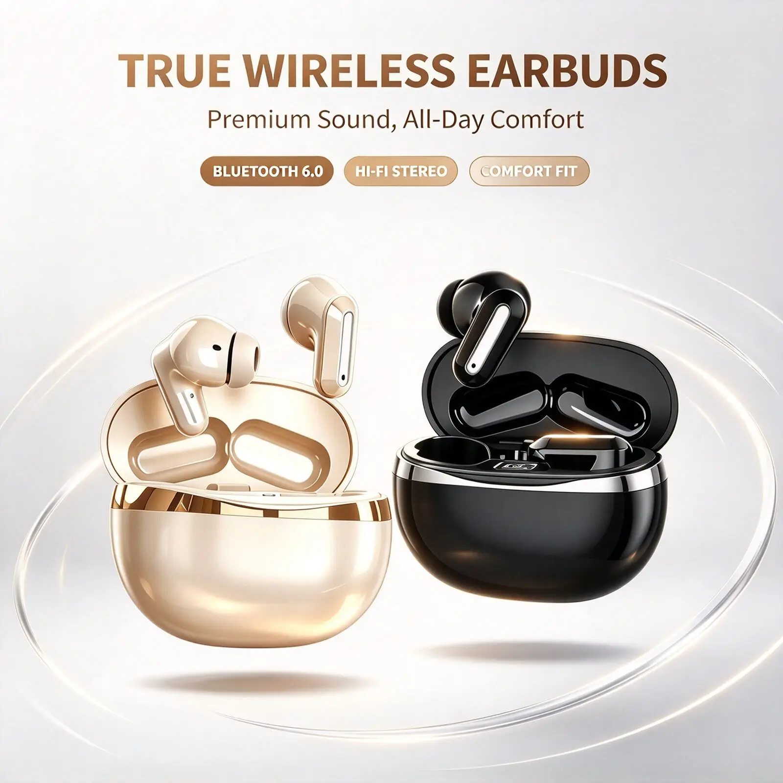 TWS Wireless Bluetooth 6.0 Type‑C Charging HiFi Earphone Long Battery Life HD Call Waterproof Sports Smart Touch Control Headset