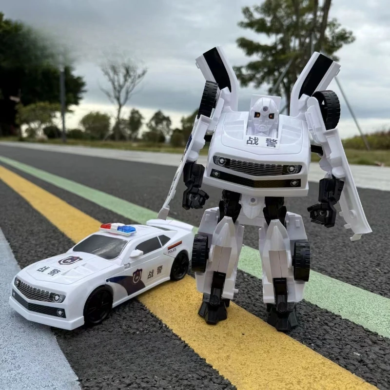 

10''/26cm Deformation Robot Toy White Police Car Action Figure Plastic Model Robot Toy Anime Series Children Gift Collect Models