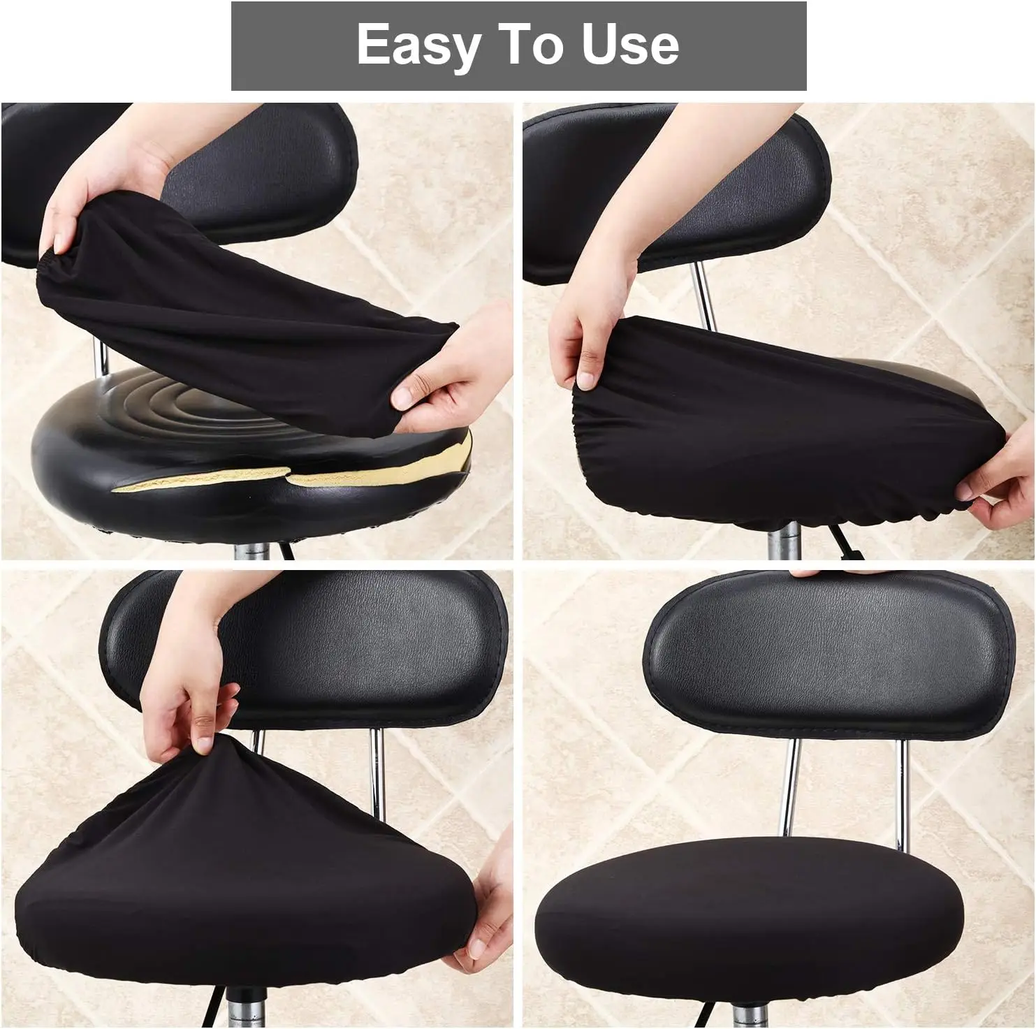 Bar Stool Seat Covers Washable Stool Cushion Slipcover Elastic Bar Chair Covers for 14-17 Inch Chair (Black,)