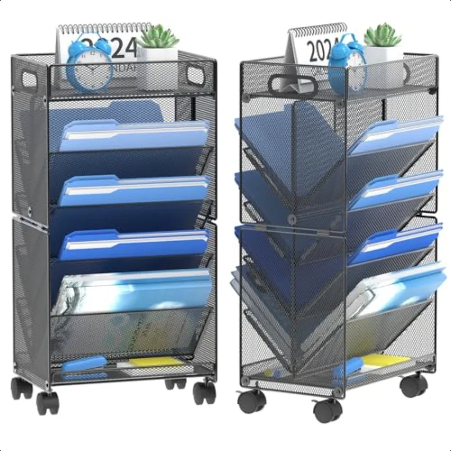 

OUTWOLF 10Tier Rolling File Cart Beside Under Desk File Organizer with Wheels Paper Letter Tray Storage Cart for Office Classro
