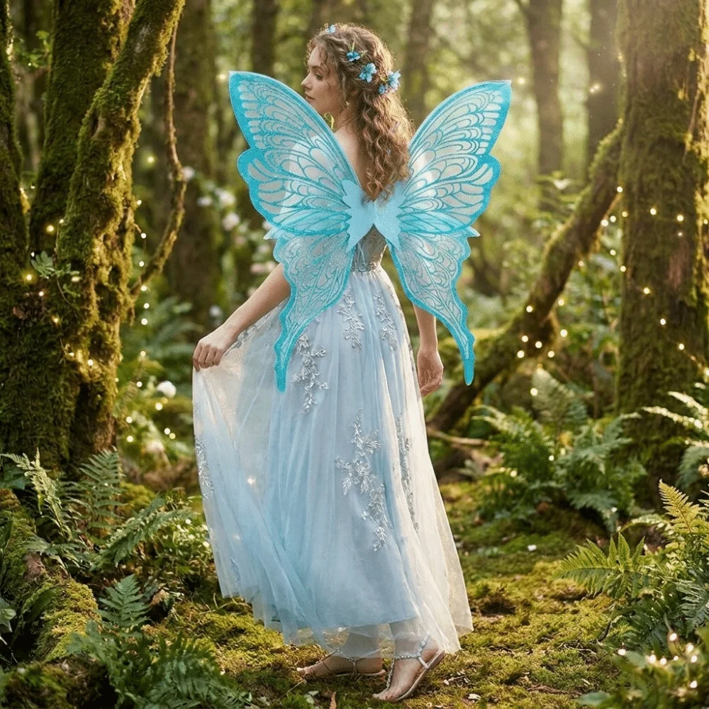 Beautiful Plastic Material Fairy Wings Sparkling Realistic Butterfly Wings Glitter Multicolor Elf Wings Photo Prop