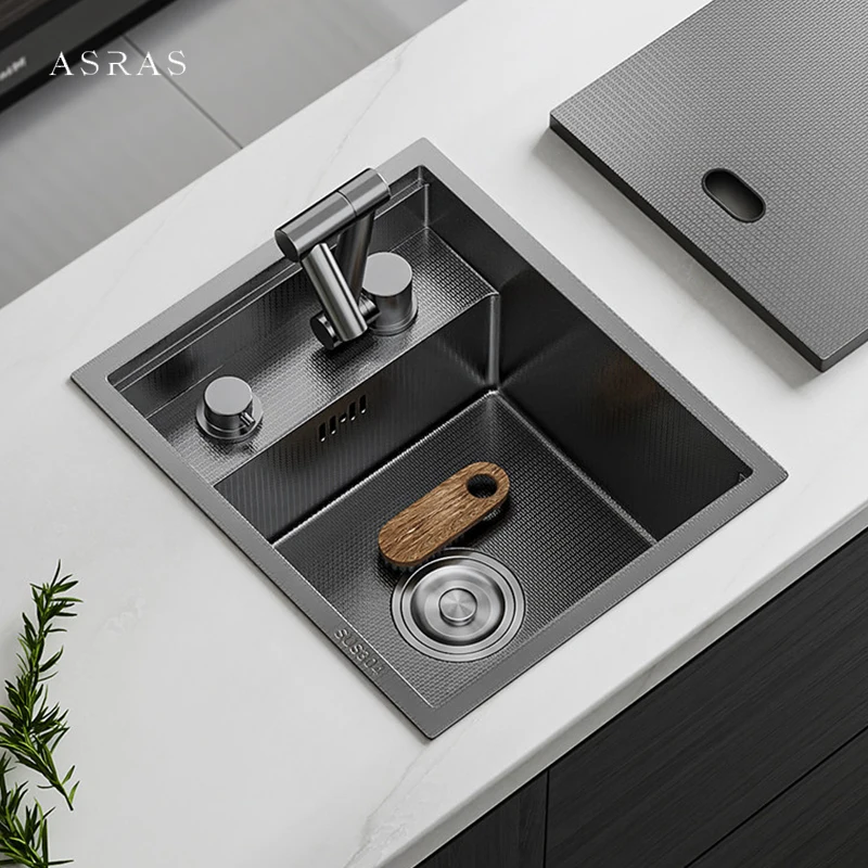 

ASRAS New Nanometer Rice Grain Embossing Hidden Island Kitchen Sink SUS 304 Stainless Steel Handmade Bar Counter Kitchen Sinks