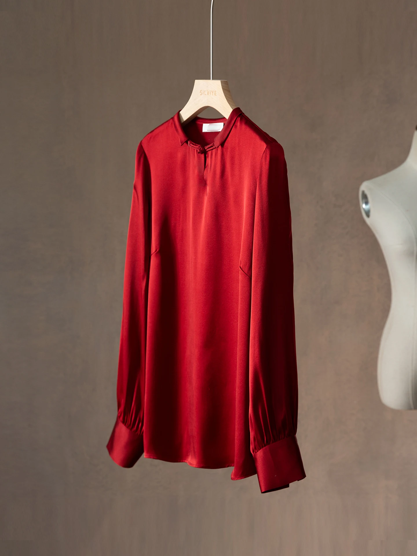 

Long Sve Silk Satin Women's irt Lantern Sve Button up Traditional Chinese Sle Commute Straight Cut Pure Color Spring