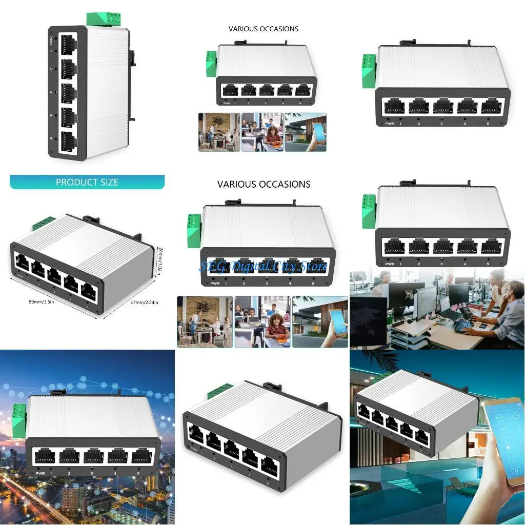 U75B DIN السكك الحديدية جيجابت مفاتيح 5 ميناء الألومنيوم الإسكان لا شيء PoE درجة الحرارة الصناعية #1