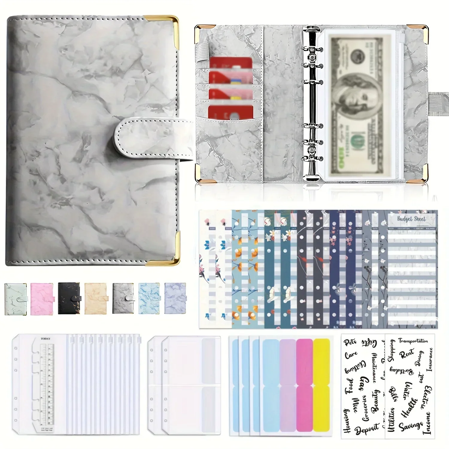 

For Coupon Saving Leather Bills Envelopes,pu Planner With Binder Card, Organizer Cash Budget Money Zipper