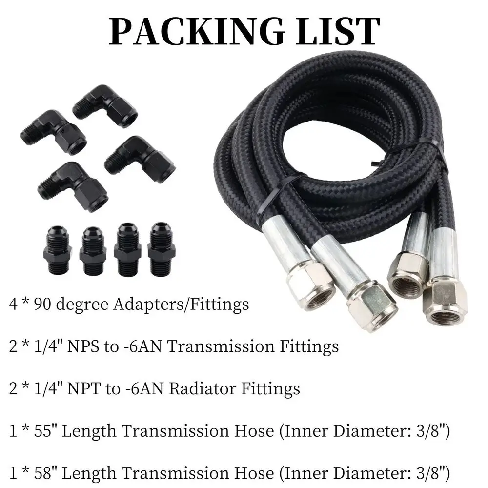 Black Braided Automatic Transmission Cooler Hose Line Fitting For GM 4L60E 4L65E Single and Dual Pass Coolers Engine part