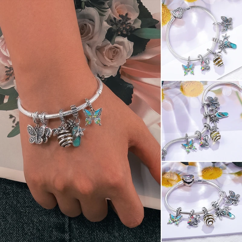 Colorful Zircon Butterflies and Bees Pendant Charm Beads Fits 3mm Bracelets Bangle Necklace For Women Luxury DIY Jewelry Making view 6