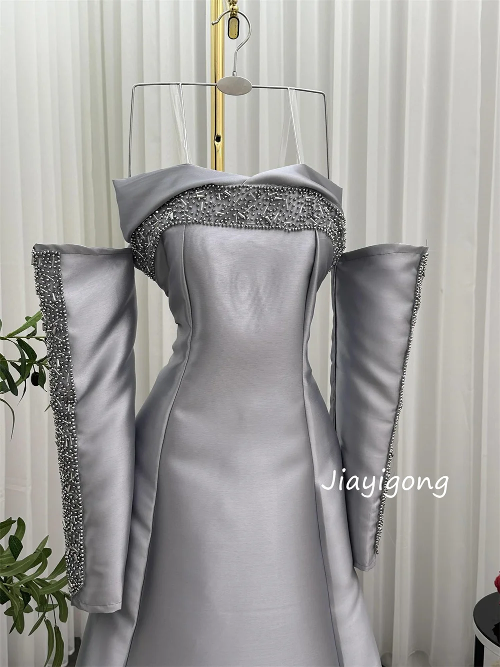 Customized Sparkle Charmeuse Sequined A-line Strapless Long Dresses Bespoke Occasion Evening Elegant Exquisite