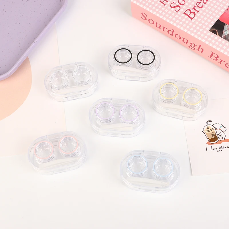 Mini Plastic Contact Lens Cases With Tweezers Remover Tools Oval Transparent Outdoor Portable Eye Contacts Box For Travel Home