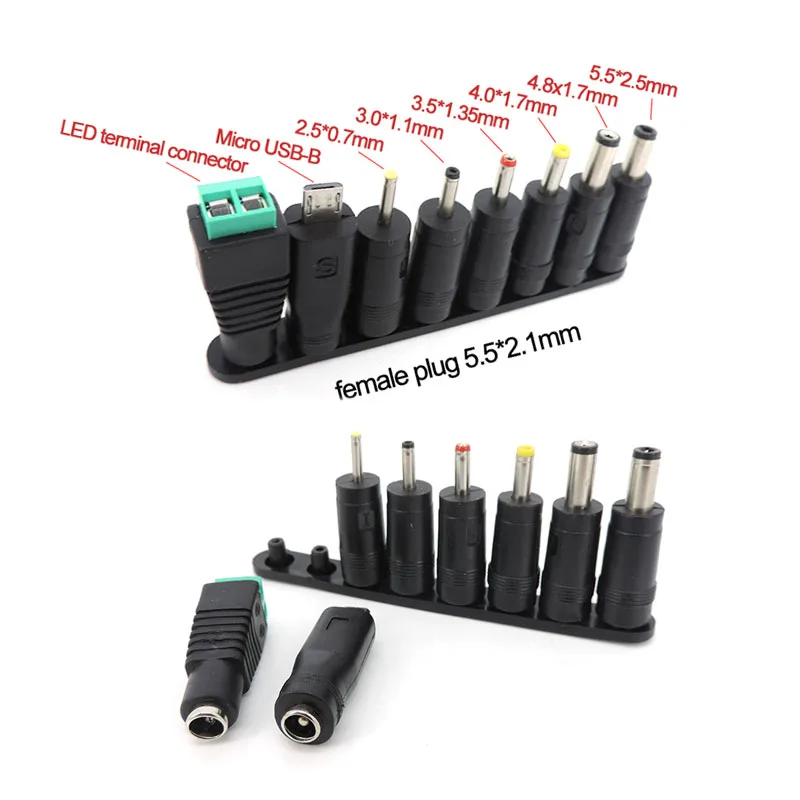 Universal 5.5x2.5mm 4.0x1.7 3.5x1.35mm 4.8x1.7mm DC male female terminal AC Power Adapter 8 Tips Connector for PC Laptop Plug p