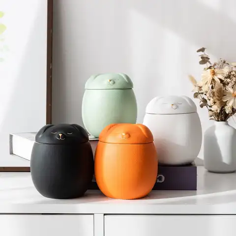 애완견 유골 개 모양 기념 화장 항아리, 수제 검은 장식 항아리, 장례 개 기념 항아리