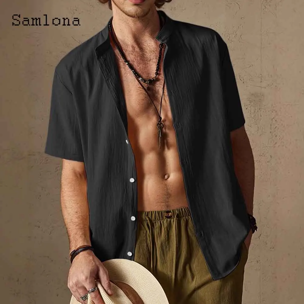 2025 Summer New Patchwork Shirts Apricot Notched Shirt blusas Men Casual Retro Blouse Plus Size Mens Fashion Street Camisa Tops