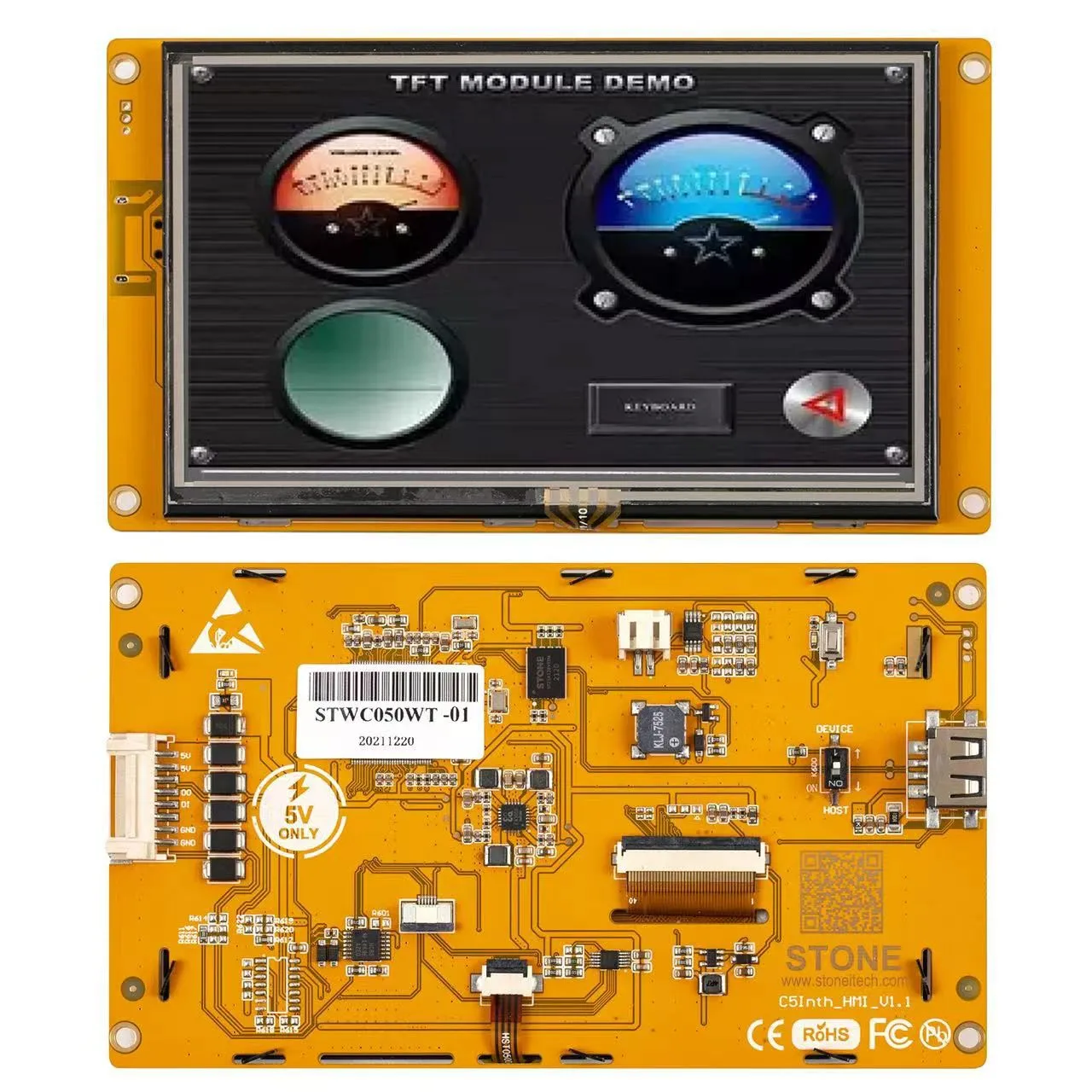 

SCBRHMI C Series LCD Display Generic 5" HMI TFT Intelligent LCD Touch Display Module 5V Full-color Display