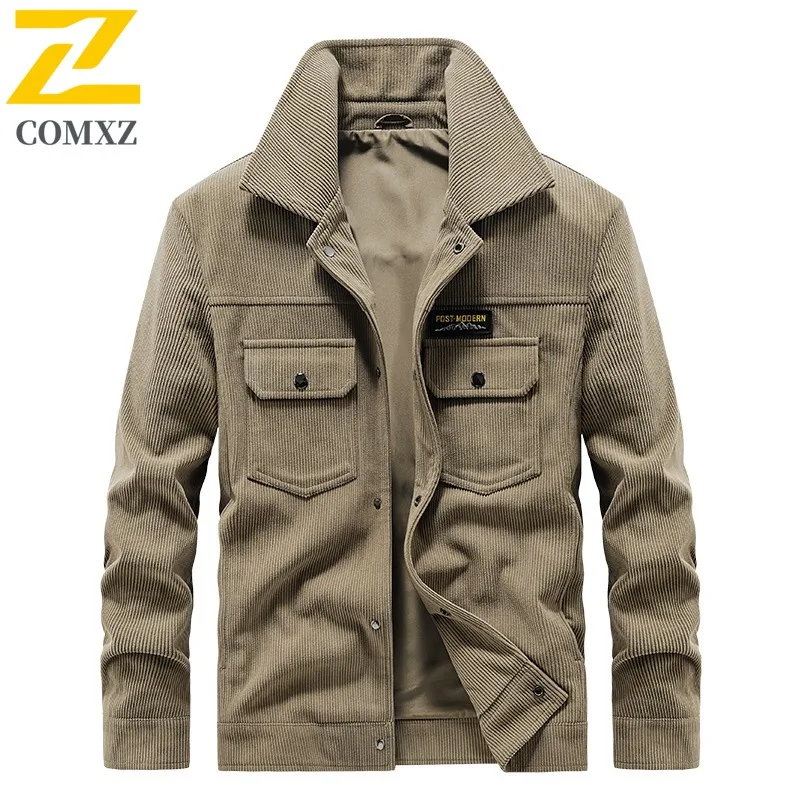 

COMXZ мужские куртки 2021, осенняя ветрозащитная повседневная рабочая одежда для пешего туризма, путешествий, кемпинга, ветрозащитная куртка, вельветовое дышащее пальто с отложным воротником