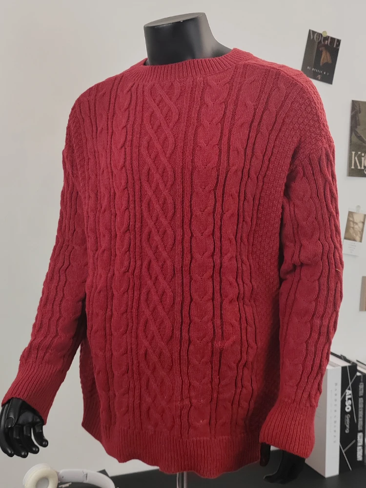 

Вязаный свитер цвета красного вина для мужчин и женщин, новогодняя коллекция 2026 года, парная одежда, повседневный стиль, средней толщины, зимний, утепленный