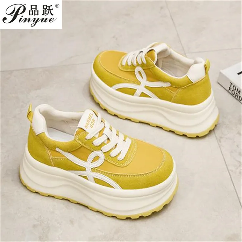 

6 см модная женская обувь из натуральной кожи, легкие повседневные кроссовки на шнуровке, женские разноцветные туфли в стиле ретро 32-40