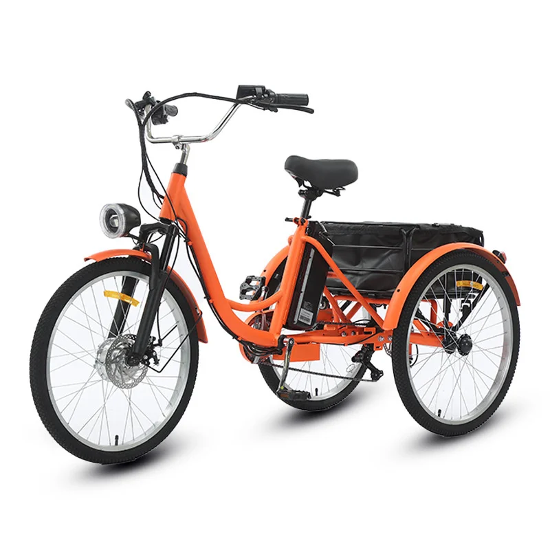 Familie Orange Elektrische Fahrrad Fracht Trike Für Ältere Abnehmbare Batterie Erwachsene Elektrische Booster Fahrrad Für Frauen Mit Pull Korb