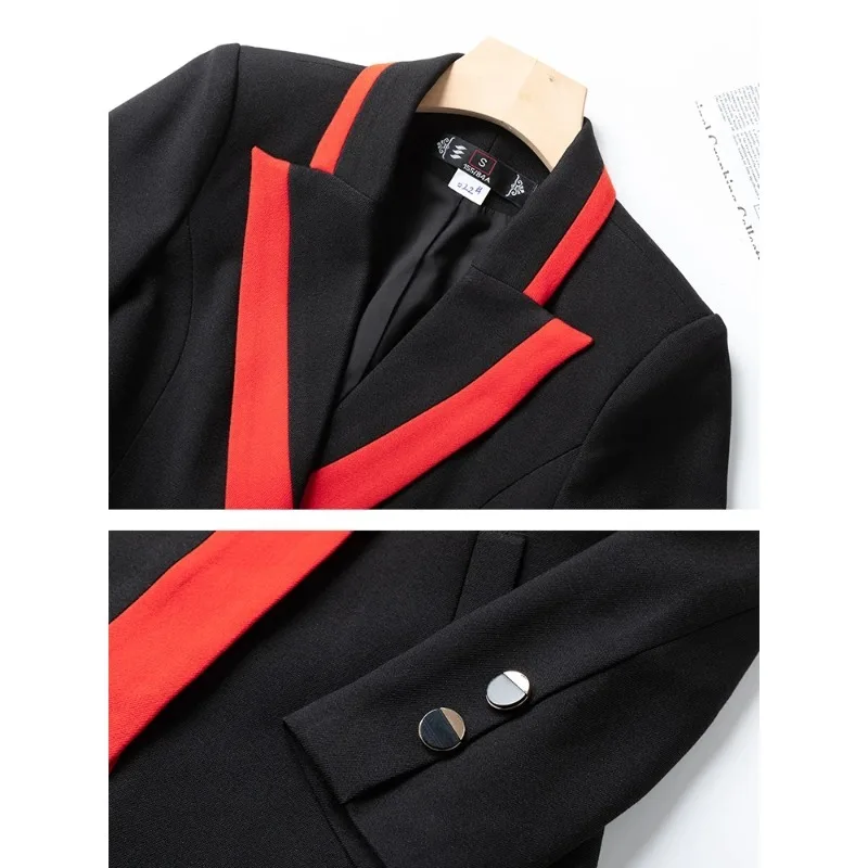 Splicing Colors Black Striped Women Suit Office Lady Jacket Blazer Single Button Female Business Work Wear Formal Coat Outfit