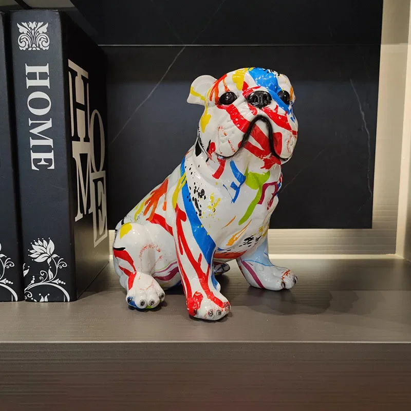 Home Decor Creativity Doodling Bulldog Dog Resin Statue Nordic Home Decoration Desk Accessories Animal Figurine Birthday Gift