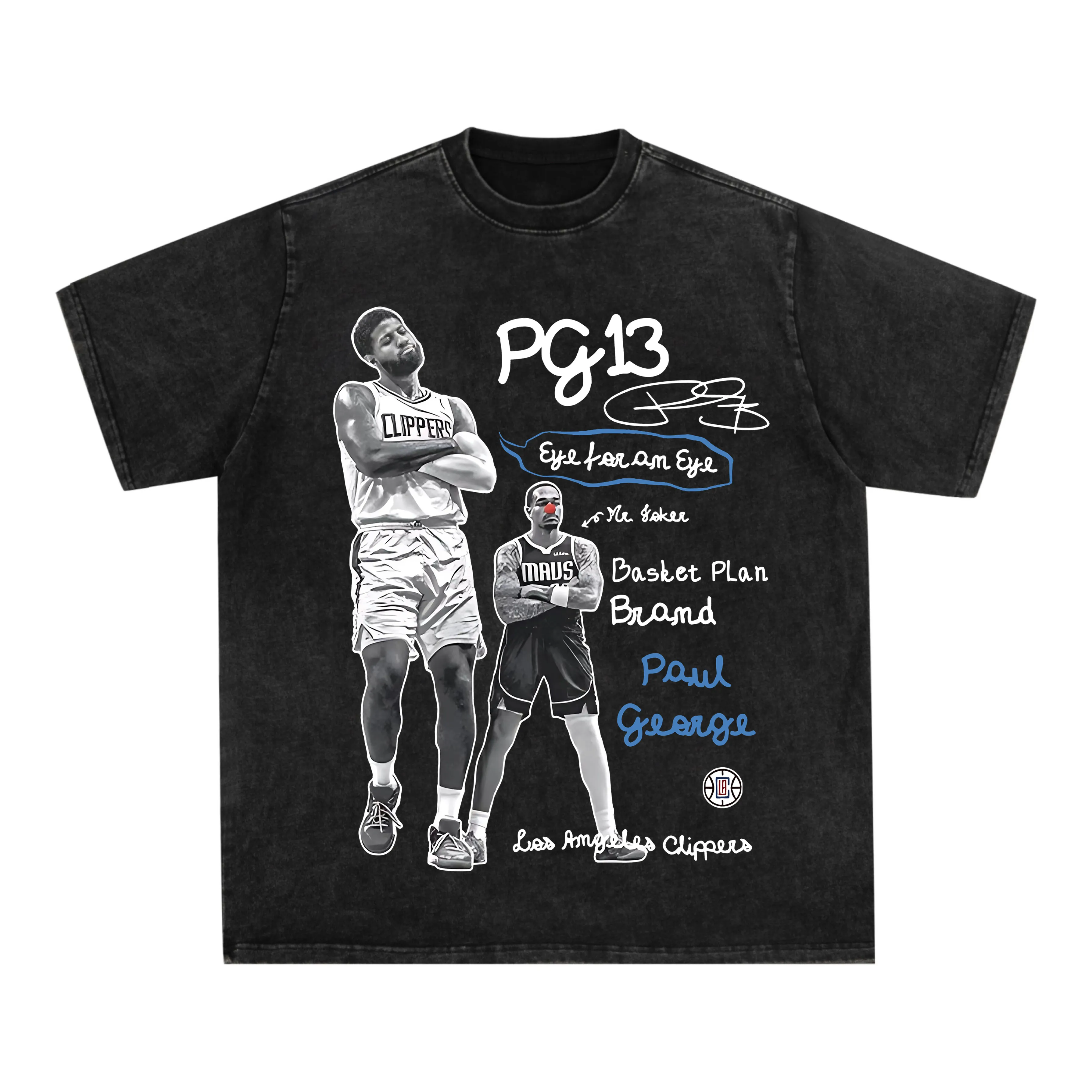 

In 2025, Paul George's Satirical Moments: American Retro Vintage Washed T-shirt, Hip-hop Short-sleeved, Instagram Ins Y2k Hot