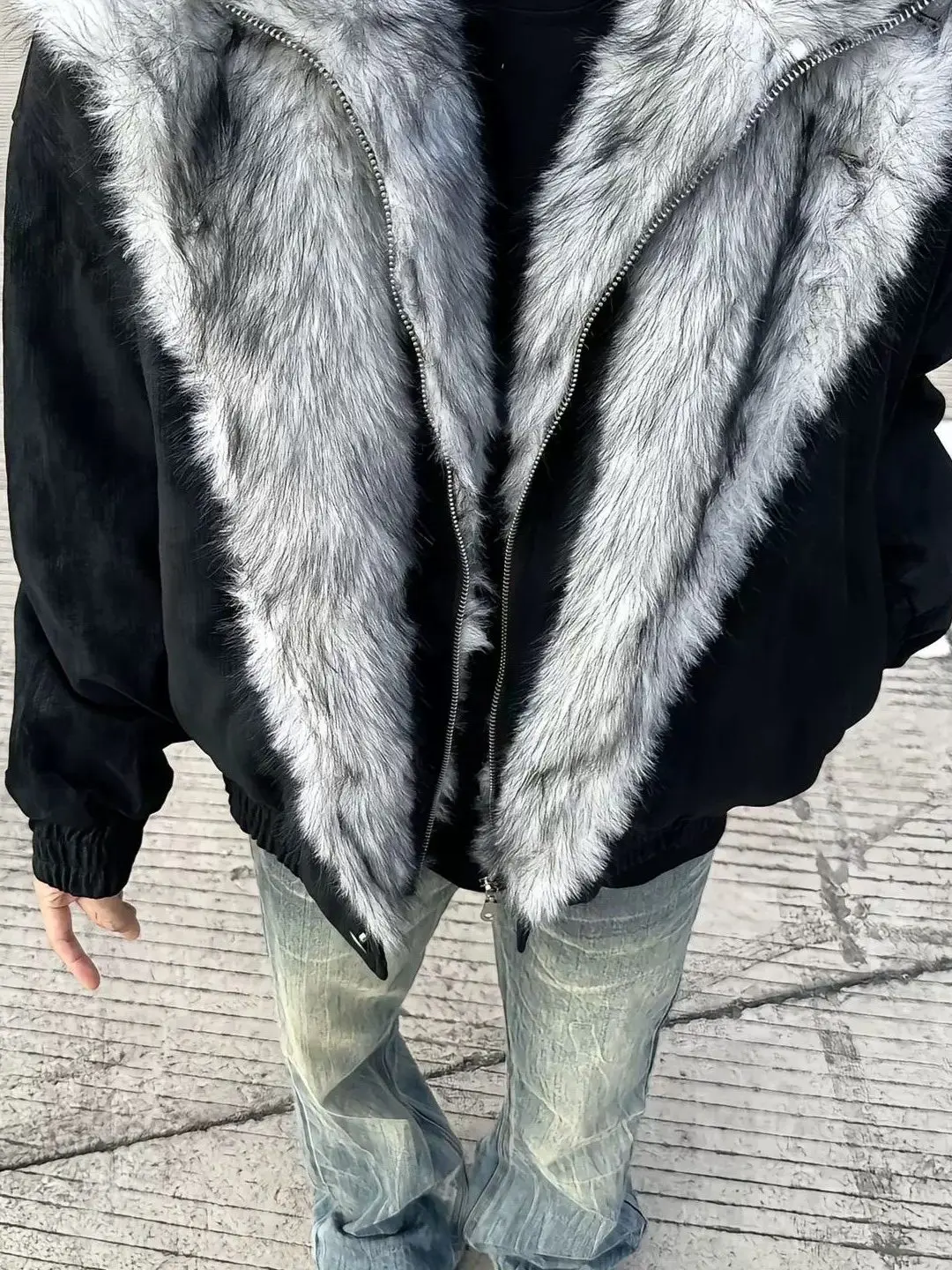 

American Wolf King Double Layer Plu Men's Cotton Jaet Outerwear Winter ular Parka Stand Collar Jaet for Men
