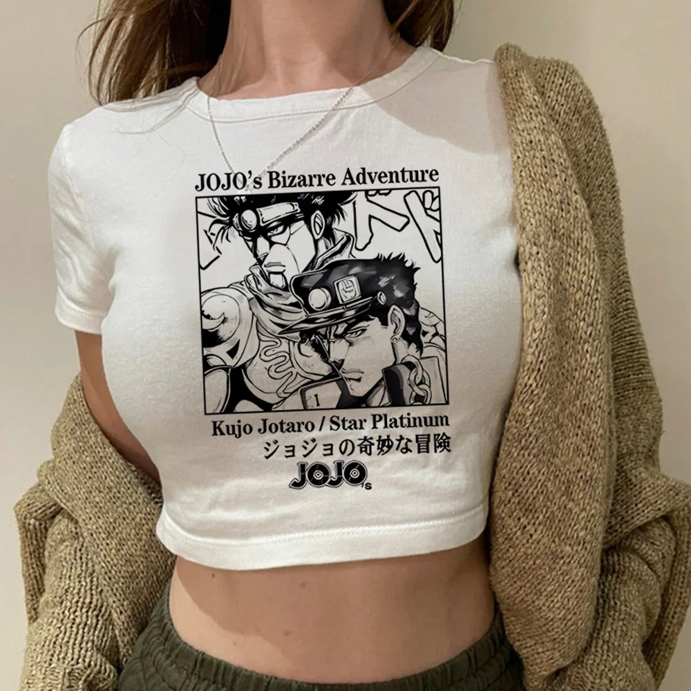 Jojo Bizarre Adventure crop top cute vintage  gyaru babydoll Streetwear y2k cropped 2025 girls tshirt