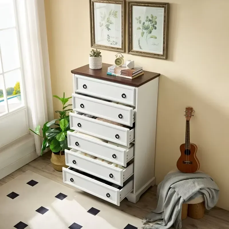 Modern 6 Drawer Dresser for Bedroom, Tall Chest of Drawers Closet Organizers & Storage Clothes, Textured Borders, Hallway