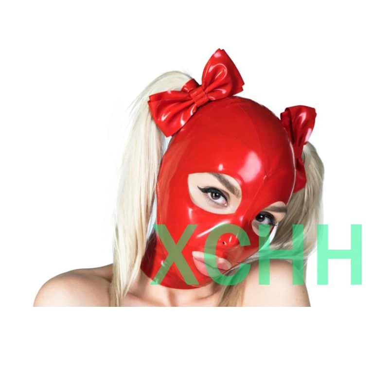 

Latex Mask Rubber Unisex Hood with Wig Fetish 2 Braid Wigs Headgear Cosplay Accessaries Halloween Costumes for Women