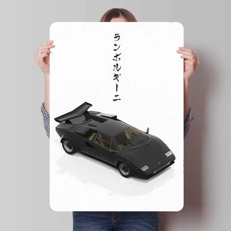 Black Lamborghini Countach Metal Signs Car Poster Vintage Metal Plate Retro Tinplate Sign for Garage Wall Art Decoration Room