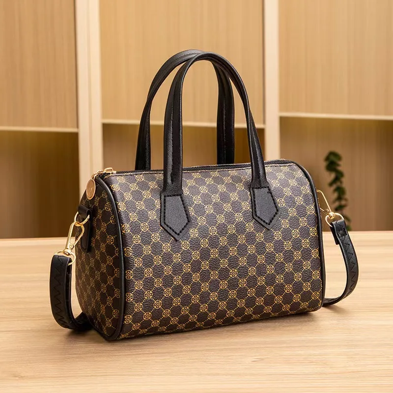 2024 new Boston bag classic retro contrasting printed handbag Boston women\'s bag mobile phone bag