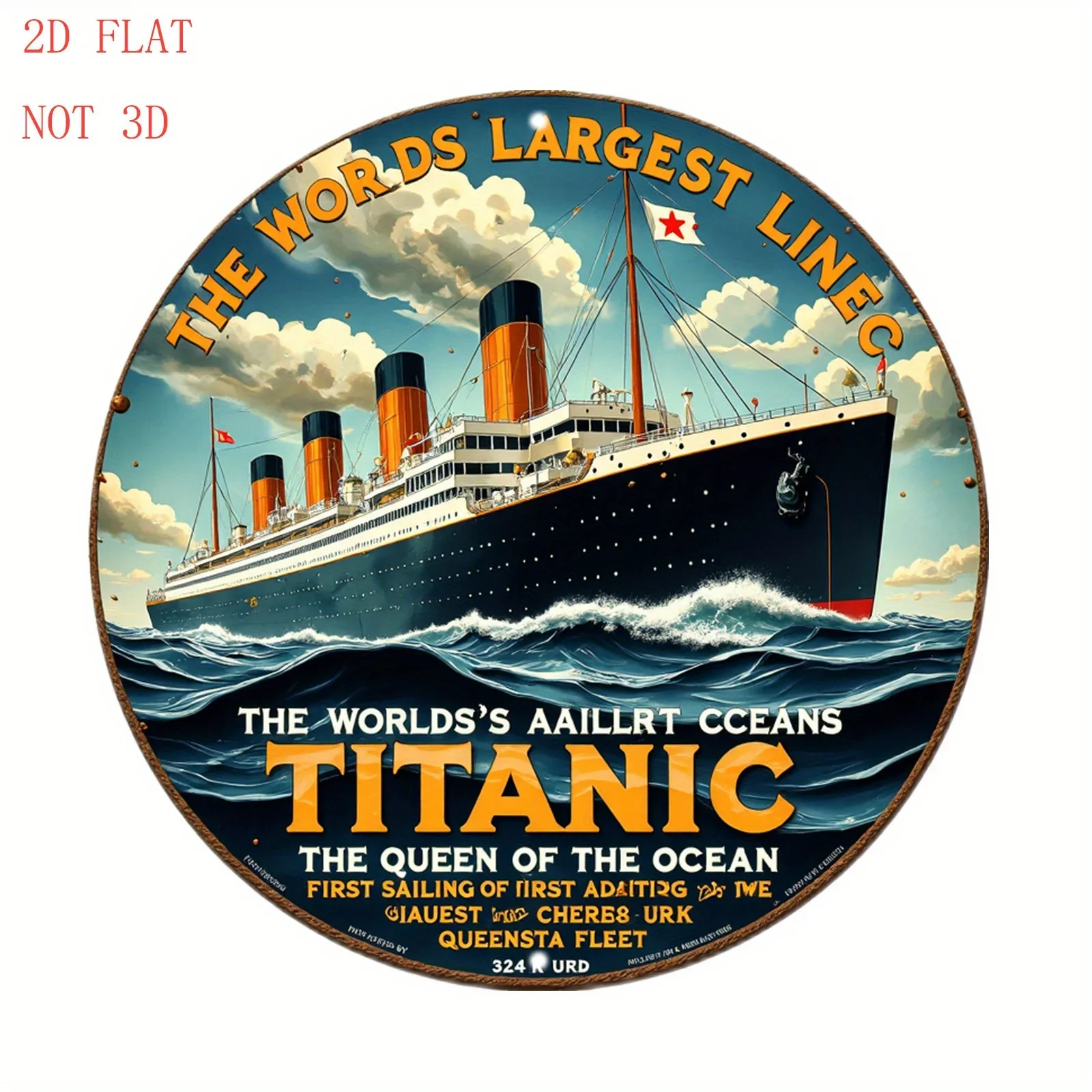 [2D Flat] Vintage 8-Inch Titanic Ship Artwork Featuring Ocean Waves - Round Aluminum Wall Sign|Single Piece, Perfect for Holiday