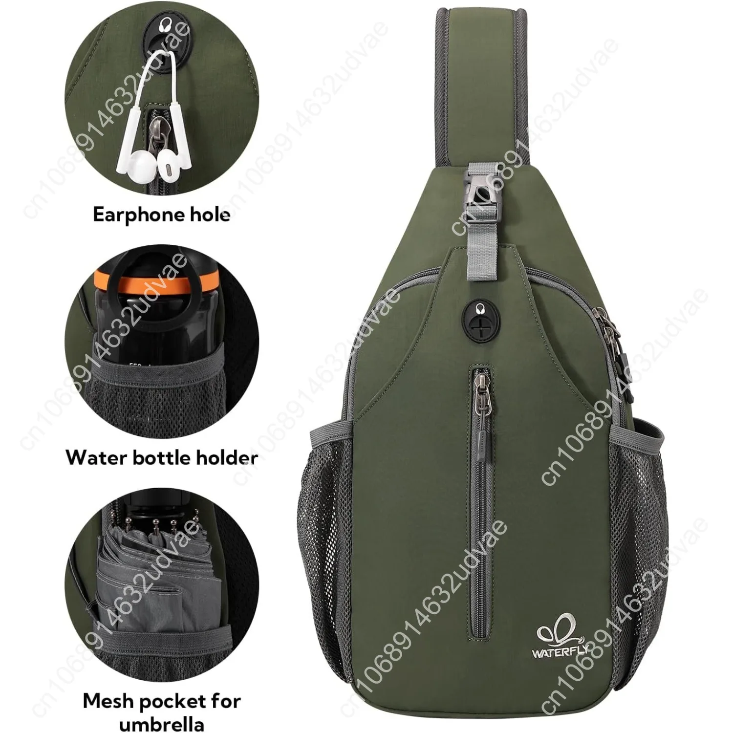 WATERFLY Crossbody Sling Backpack Sling Bag Travel Hiking Chest Bag Daypack