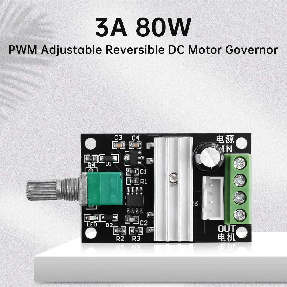 DC6-28V 3A 80W PWM DC Motor Speed Controller Regulator Adjustable Variable Speed Reversible Switch Control Potentiomet