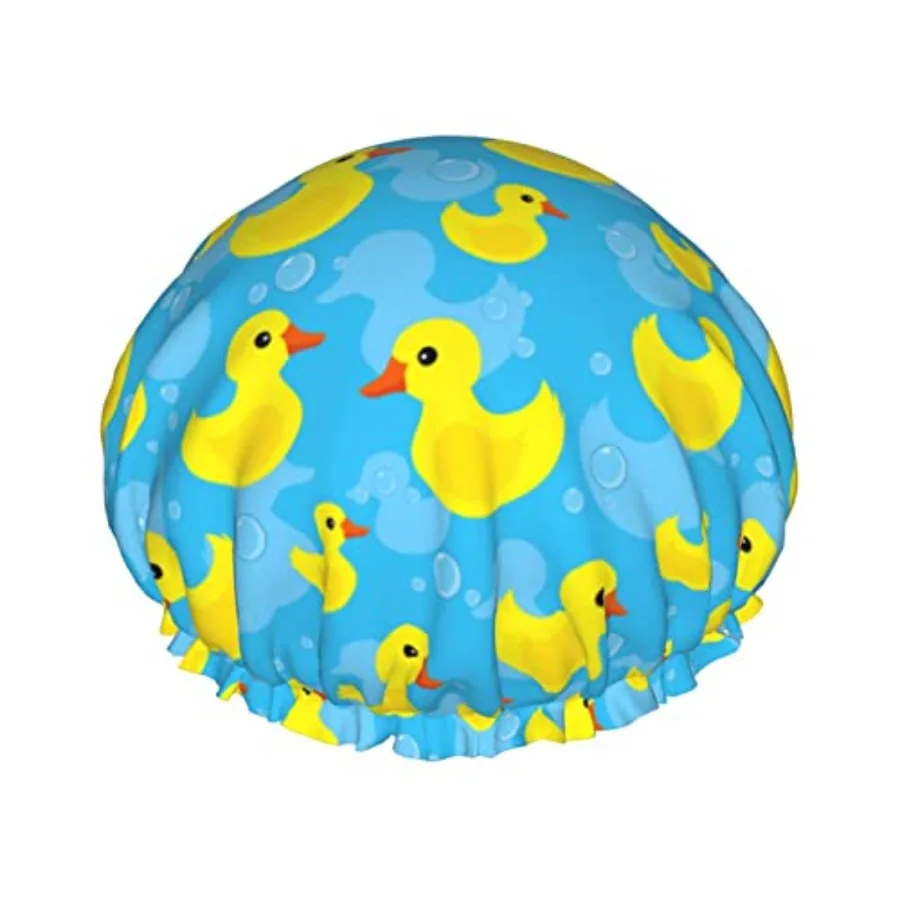 

Rubber Duck Shower Cap for Women Reusable Double Layers Waterproof Shower Hair Protector PEVA Lined Shower Hat for All Long Hai