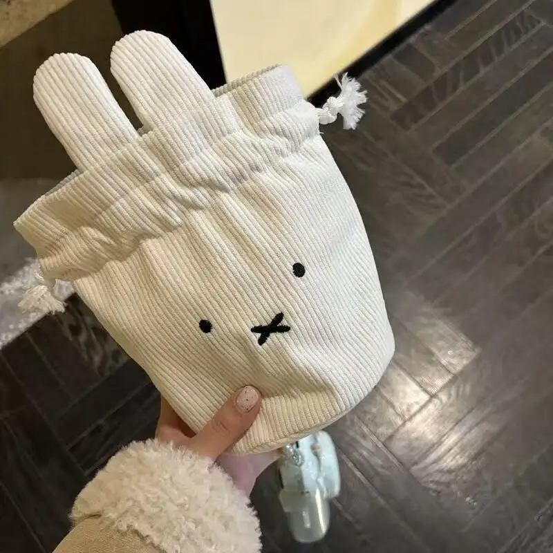 Cartoon Miffy Corduroy Bundle Pocket Portable Large Capacity Makeup Storage Bag Drawstring Handbag for Friends' Birthday Gifts