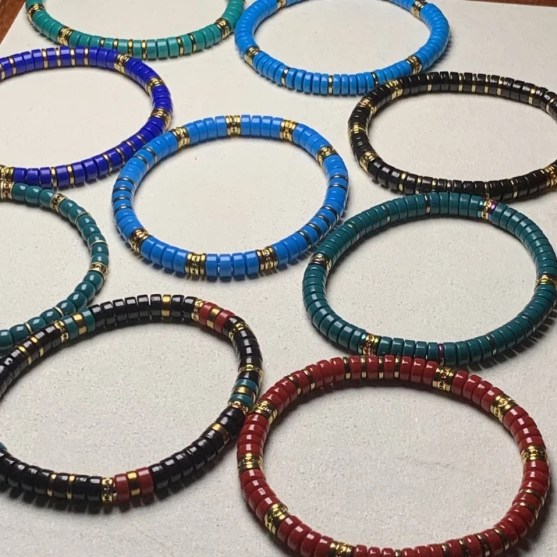 

Single Circle Straight Cut Round Tablet Turquoise Blue Green Jinnan Red Core Wall Coconut Pedicle Bracelet
