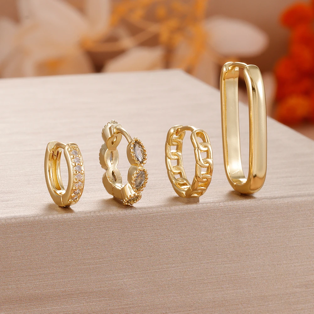 4PCS Stainless Steel Horse Eye Zircon U-shaped Earring Set for Women Y2K Unique Punk Circle Huggie Hoop Earring Piercing Jewelry