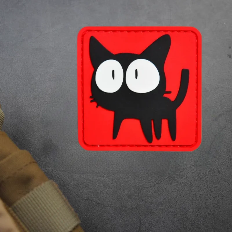 Parche PVC gato negro – Insignia moral táctica con gancho y bucle