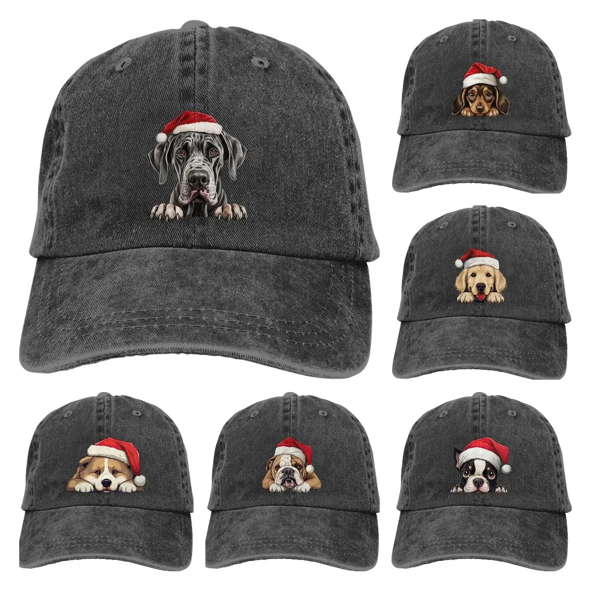 Christmas Dog Bostoonn Terrier Baseball Cap Gollff Dad Hat Adjustable Original Classic Low Profile Cotton Hat Men Women